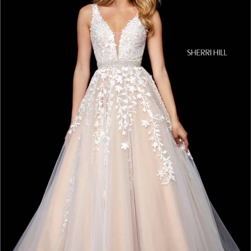 Sherri Hill Ivory Floral Embellished Dress